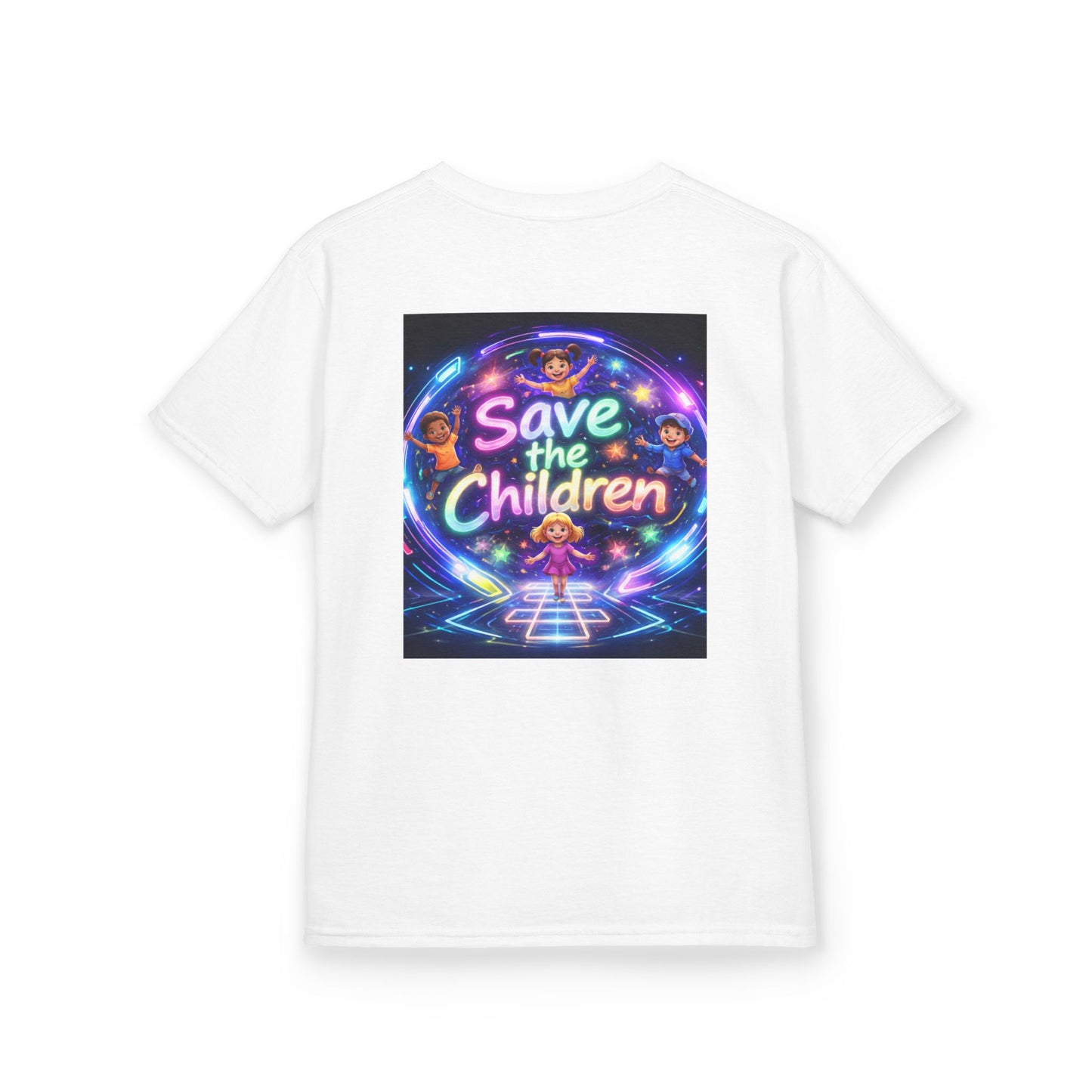 Kids Tee — 'Save the Children' Neon Rainbow Charity Design