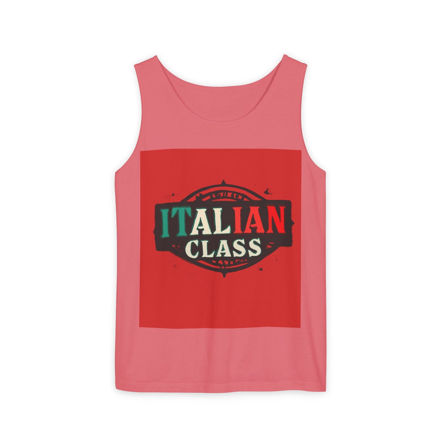 Italian Class Unisex Garment-Dyed Tank Top, Casual Summer Wear, Italian Heritage Gift, Foodie Apparel, Vacation Top