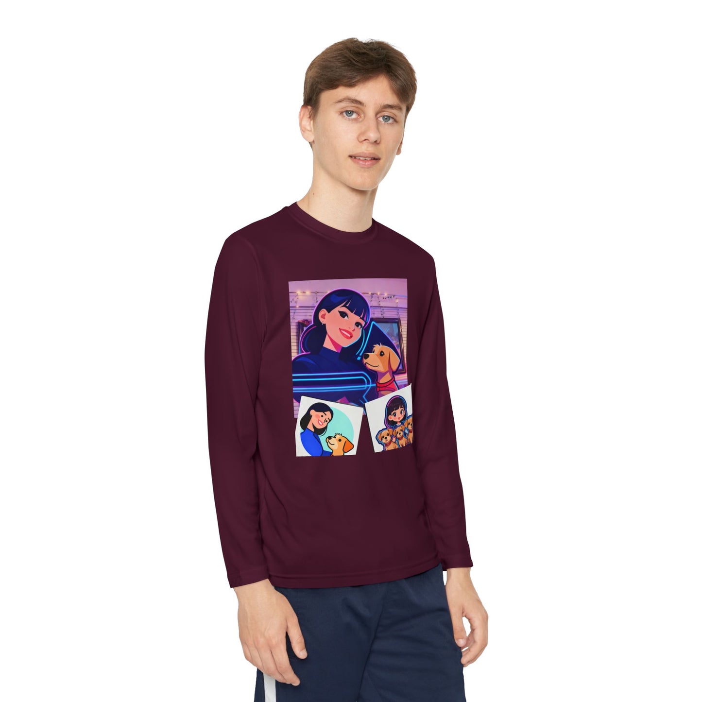 Youth Long Sleeve Tee — Girl Hugging Dog Graphic