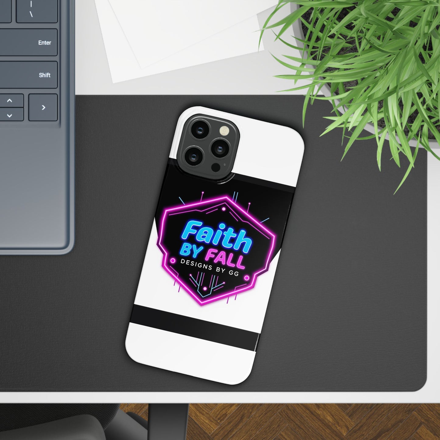 Faith by Fall Slim Phone Case - Neon Design for Tech Enthusiasts