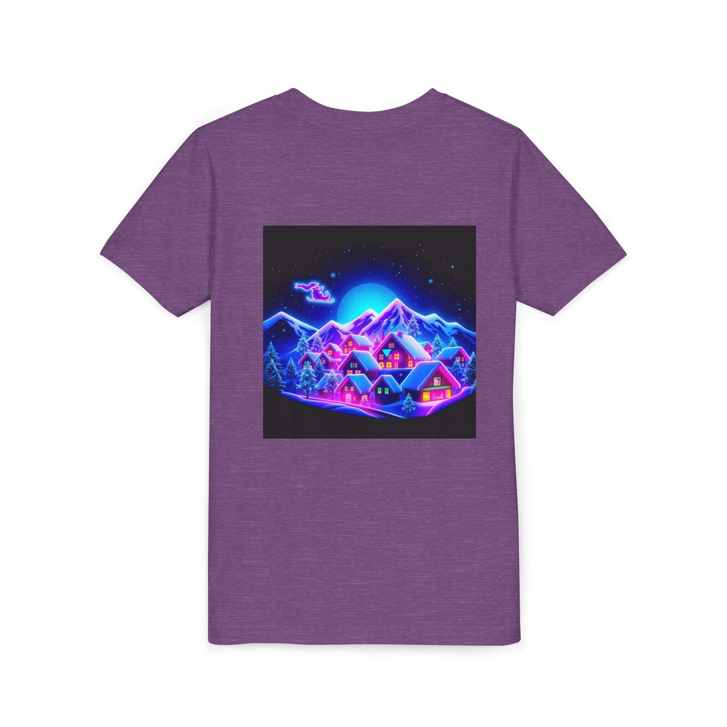Neon Winter Village Youth Tee — Magical Snowy Night Kids T-Shirt