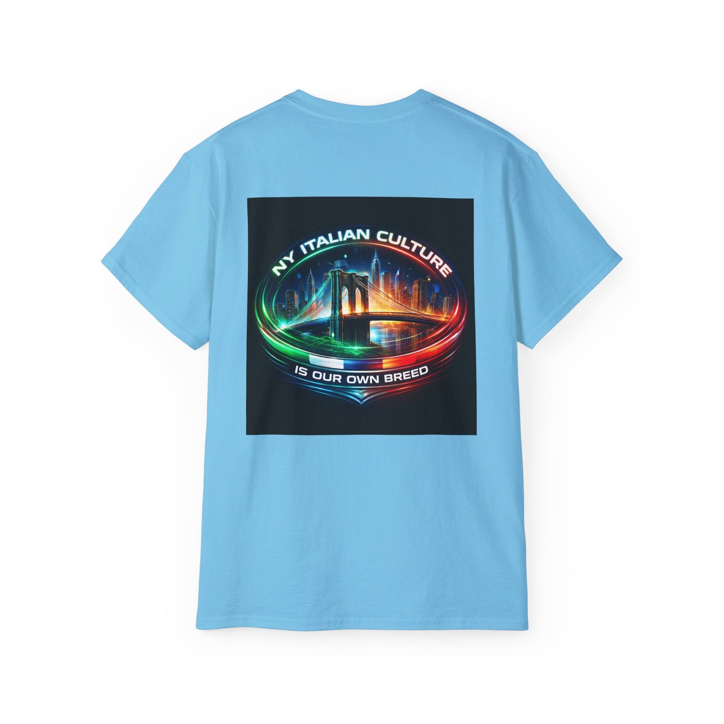 NY Italian Culture T‑Shirt — Retro Neon Brooklyn Bridge Graphic