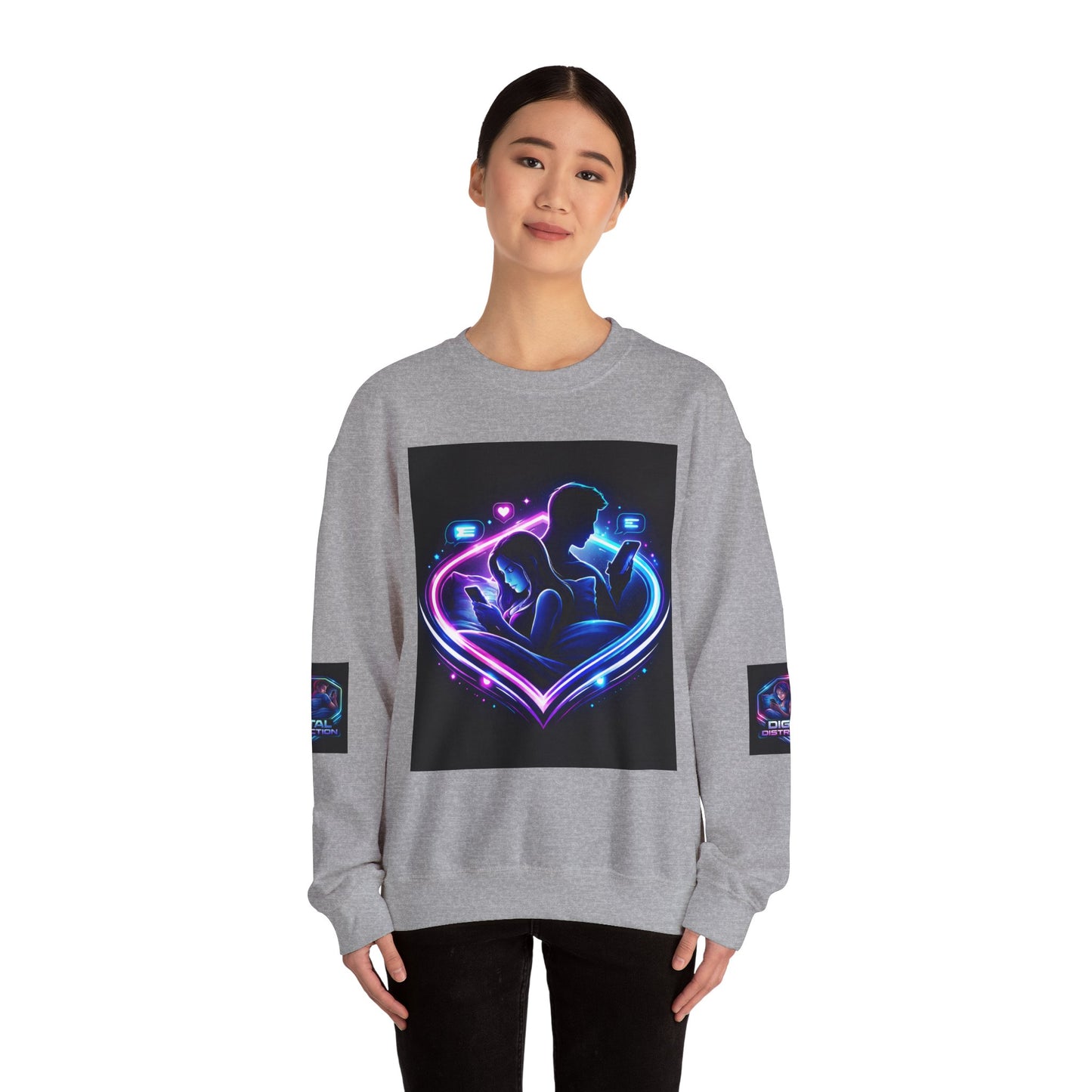 Crewneck Sweatshirt — Neon Couple in Bed Heart Illustration