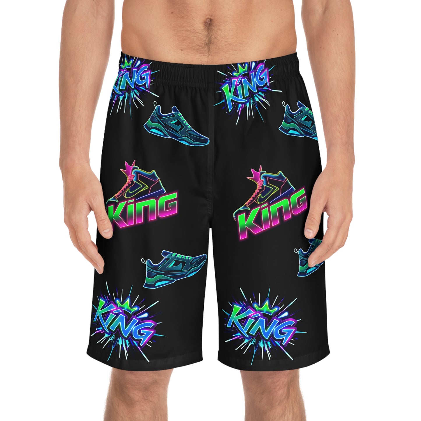 Vibrant Men's Board Shorts - King Design, Summer Beachwear, Vacation Essentials, Gift for Him,  Swimwear, Stylish Activewear
