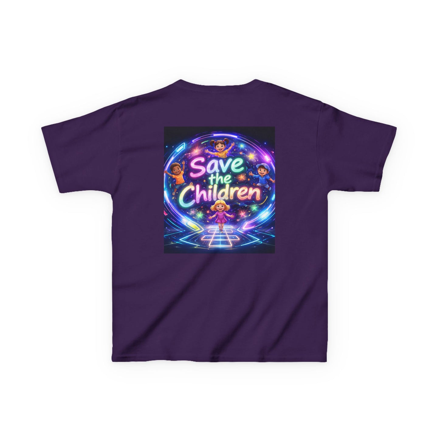 Kids Tee — 'Save the Children' Neon Rainbow Charity Design