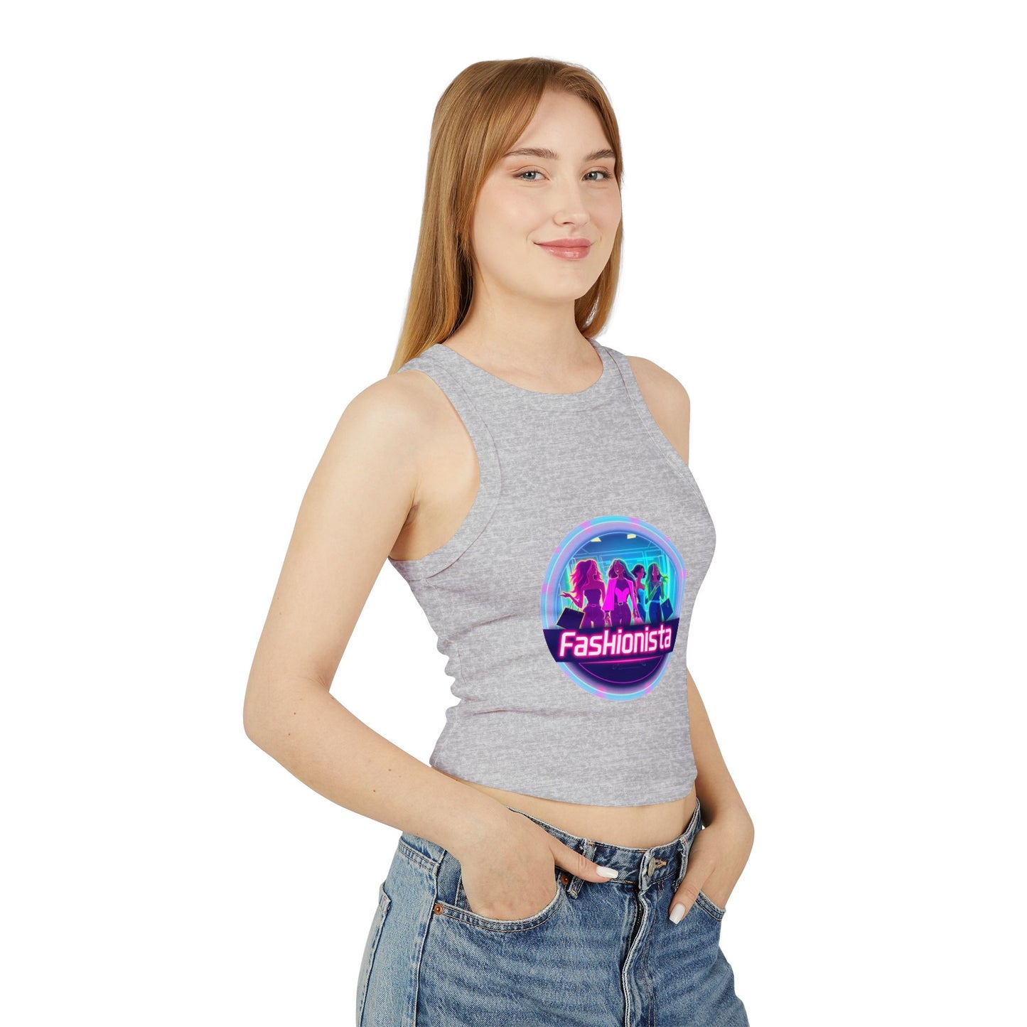 Trendy Women’s Racer Tank Top - Fashionista & Future Design, Stylish Summer Wear, Casual Fit, Festival Outfit, Gift for Her
