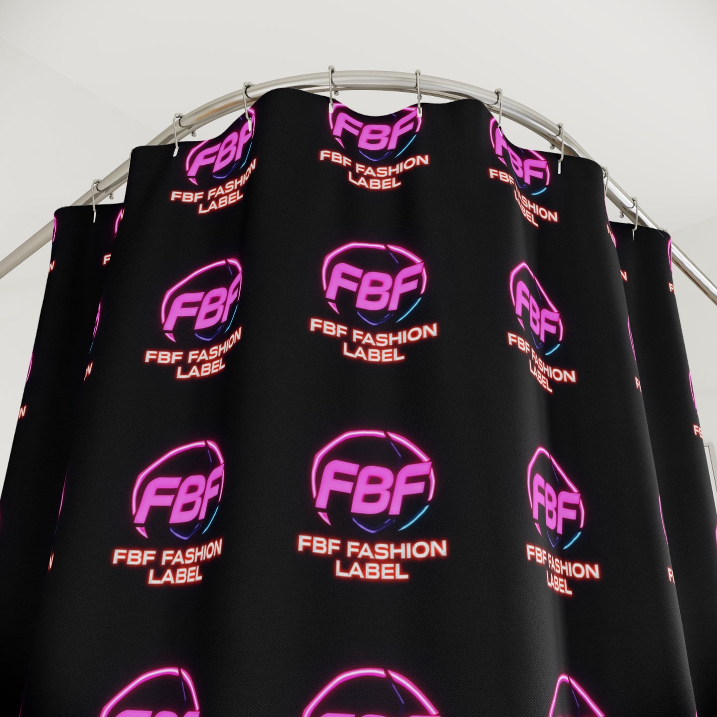 FBF Fashion Label Shower Curtain - Bold Neon Decor, Modern Bathroom Accessory, Unique Home Gift, Trendy Shower Decor, Vibrant Wall Art