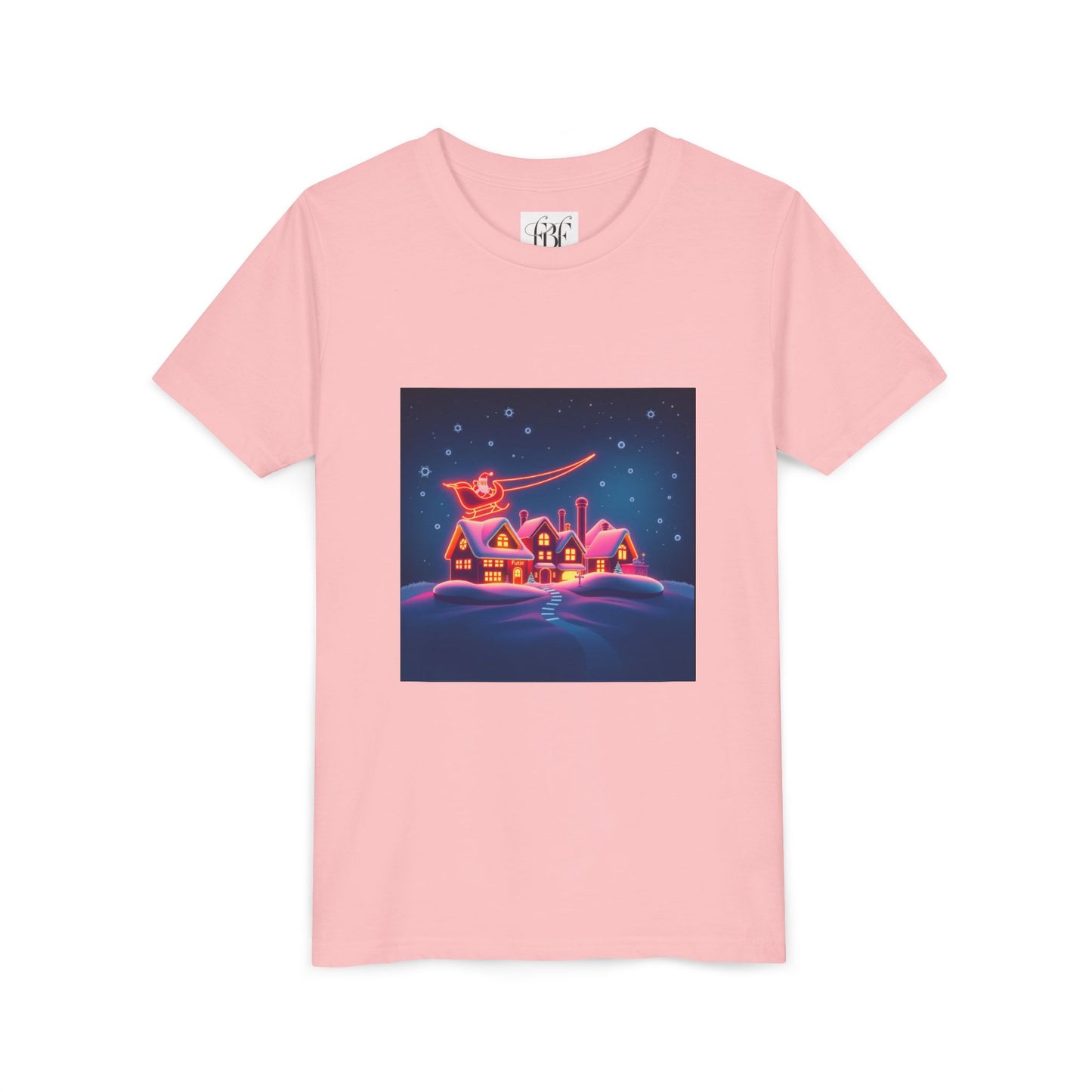 Neon Winter Village Youth Tee — Magical Snowy Night Kids T-Shirt