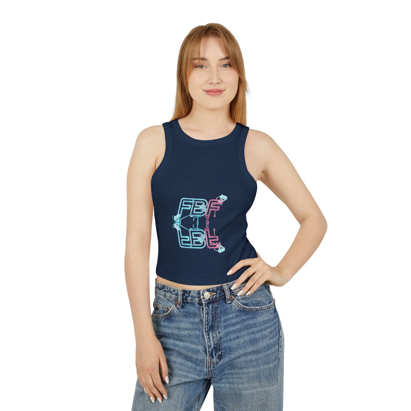 Racer Tank Top — Pastel Drip 'FBF' Bubble Graphic