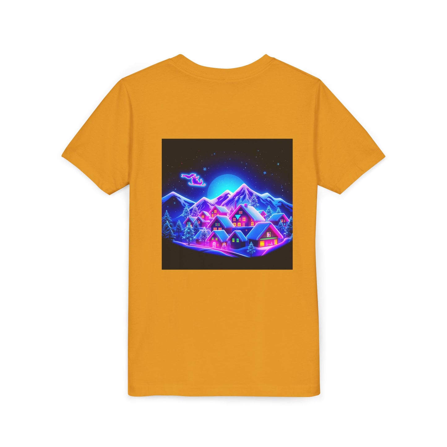 Neon Winter Village Youth Tee — Magical Snowy Night Kids T-Shirt