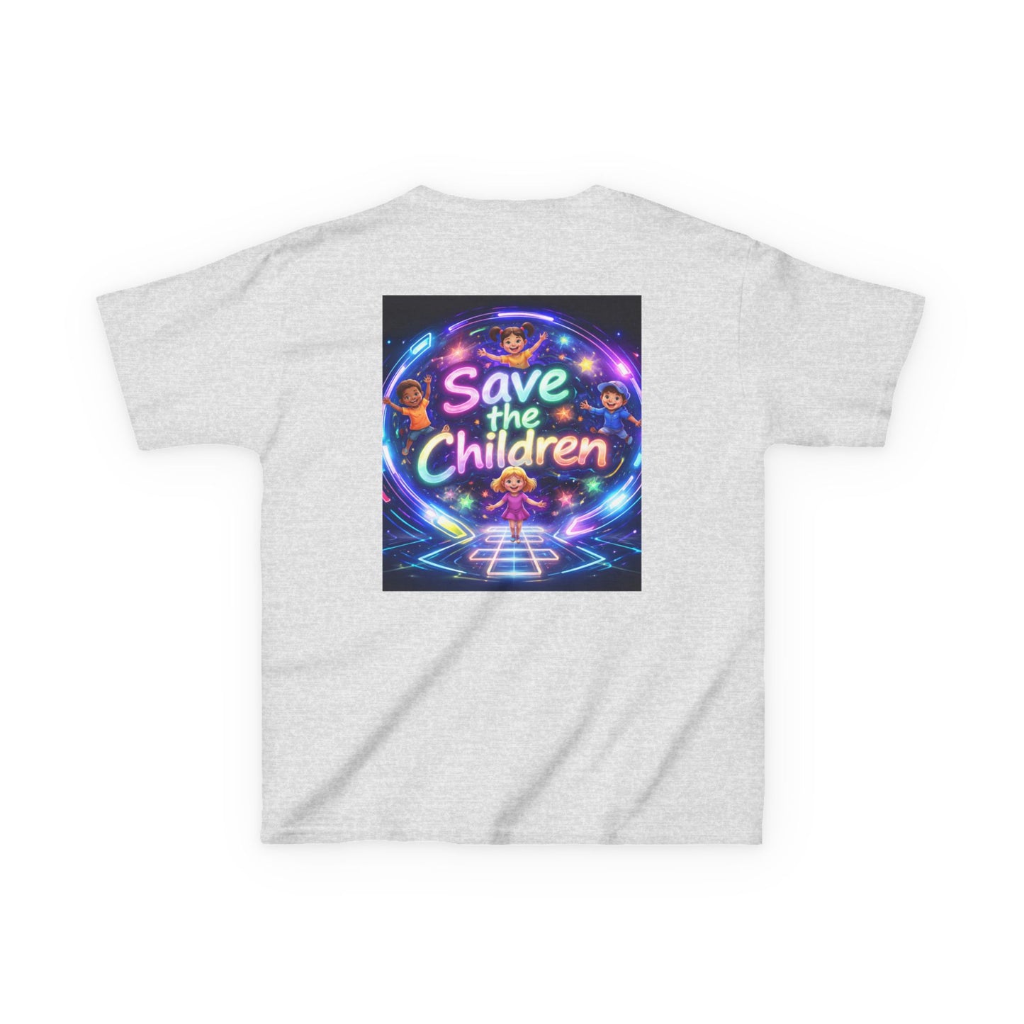 Kids Tee — 'Save the Children' Neon Rainbow Charity Design