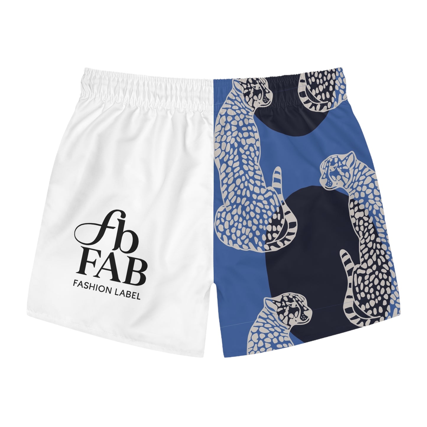 Men’s Black and Blue cheetah Swim Trunks (AOP)