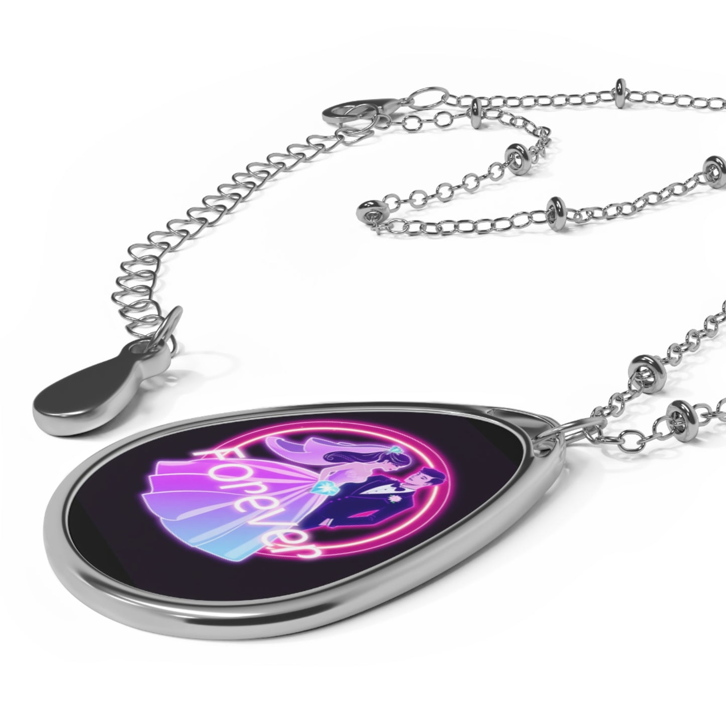 Oval Necklace — 'Forever' Neon Couple Teardrop Pendant