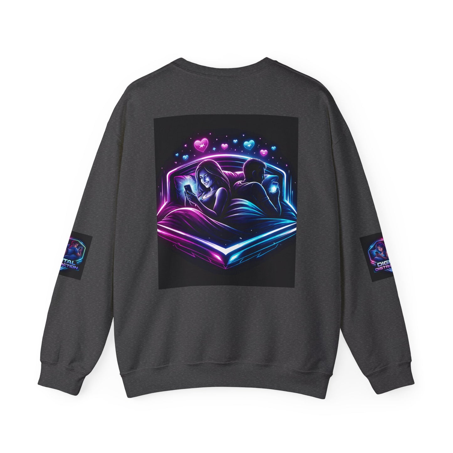 Crewneck Sweatshirt — Neon Couple in Bed Heart Illustration