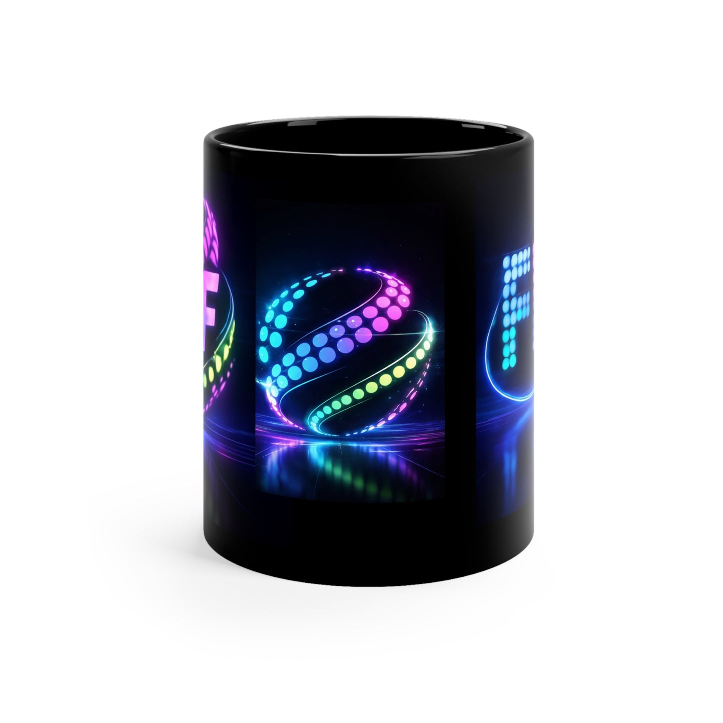 Black 11oz Mug — Neon "FBF" Retro Disco Coffee Cup