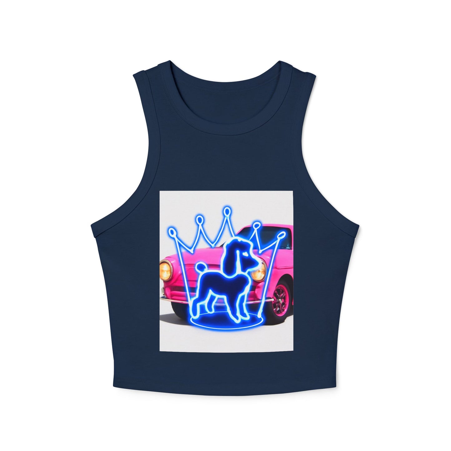 Neon Crowned Dog Racer Tank Top | Women's Casual Wear, Summer Clothing, Beach Gear, Animal Lover Gift, Fashion Statement