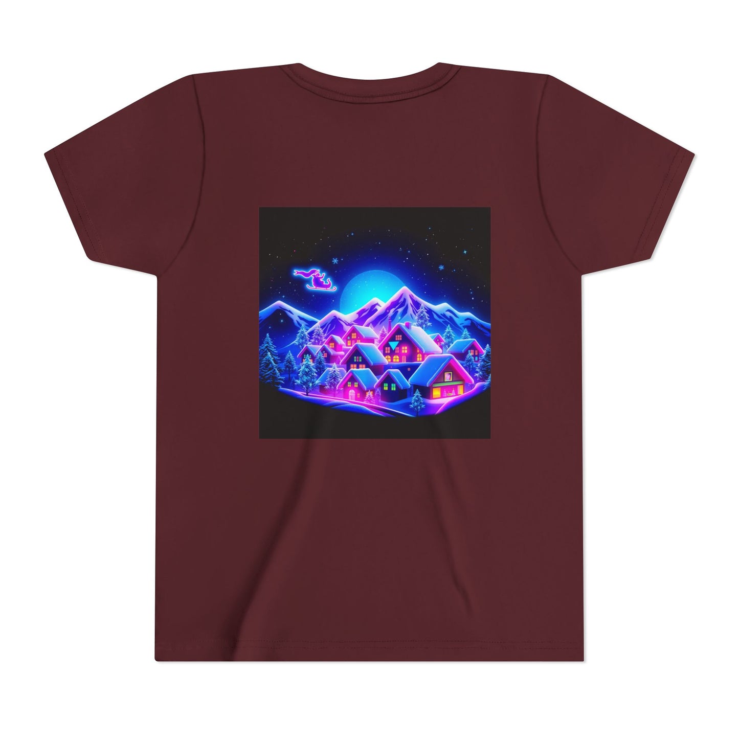 Neon Winter Village Youth Tee — Magical Snowy Night Kids T-Shirt