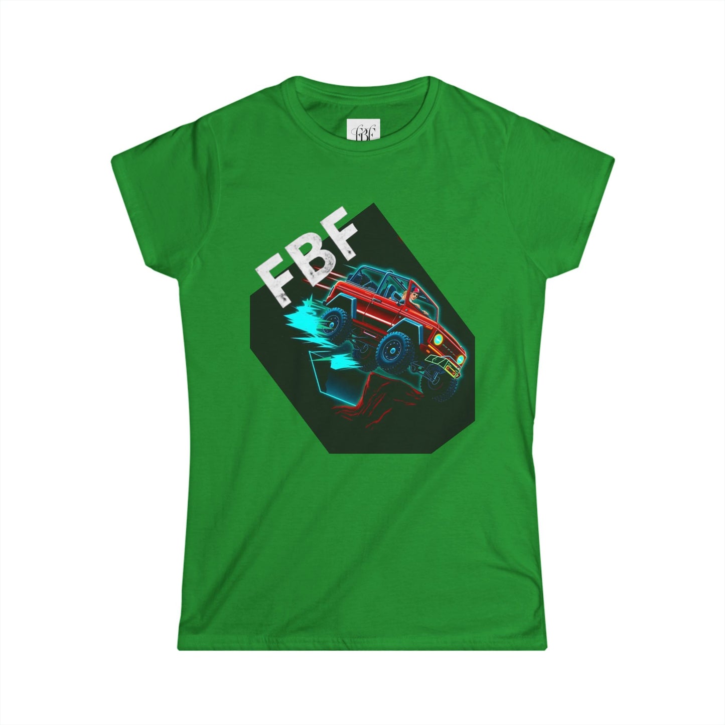 Retro Rally Women's Tee — Neon Muscle Car Graphic (Heart Back Print)