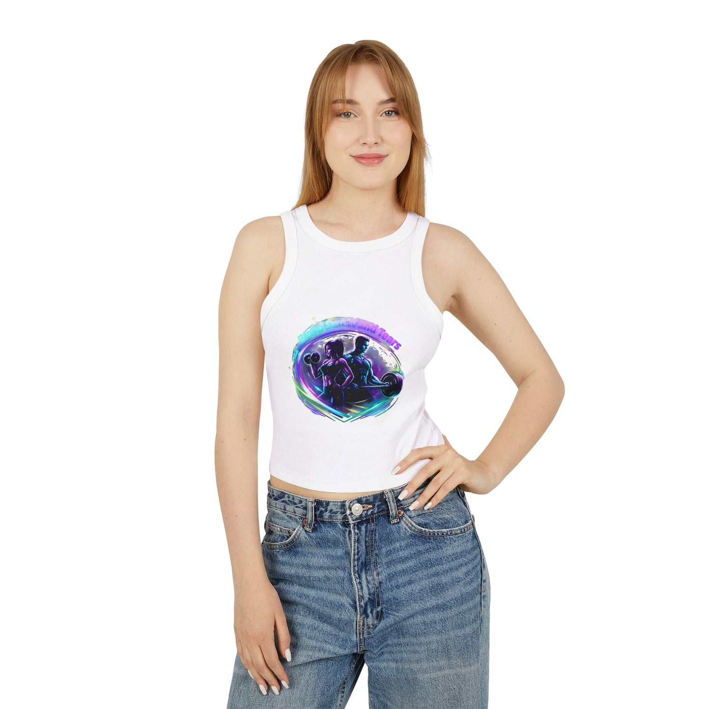 Fitness Racer Tank Top — 'FBF' Weightlifting Graphic Women's Micro Rib Tank