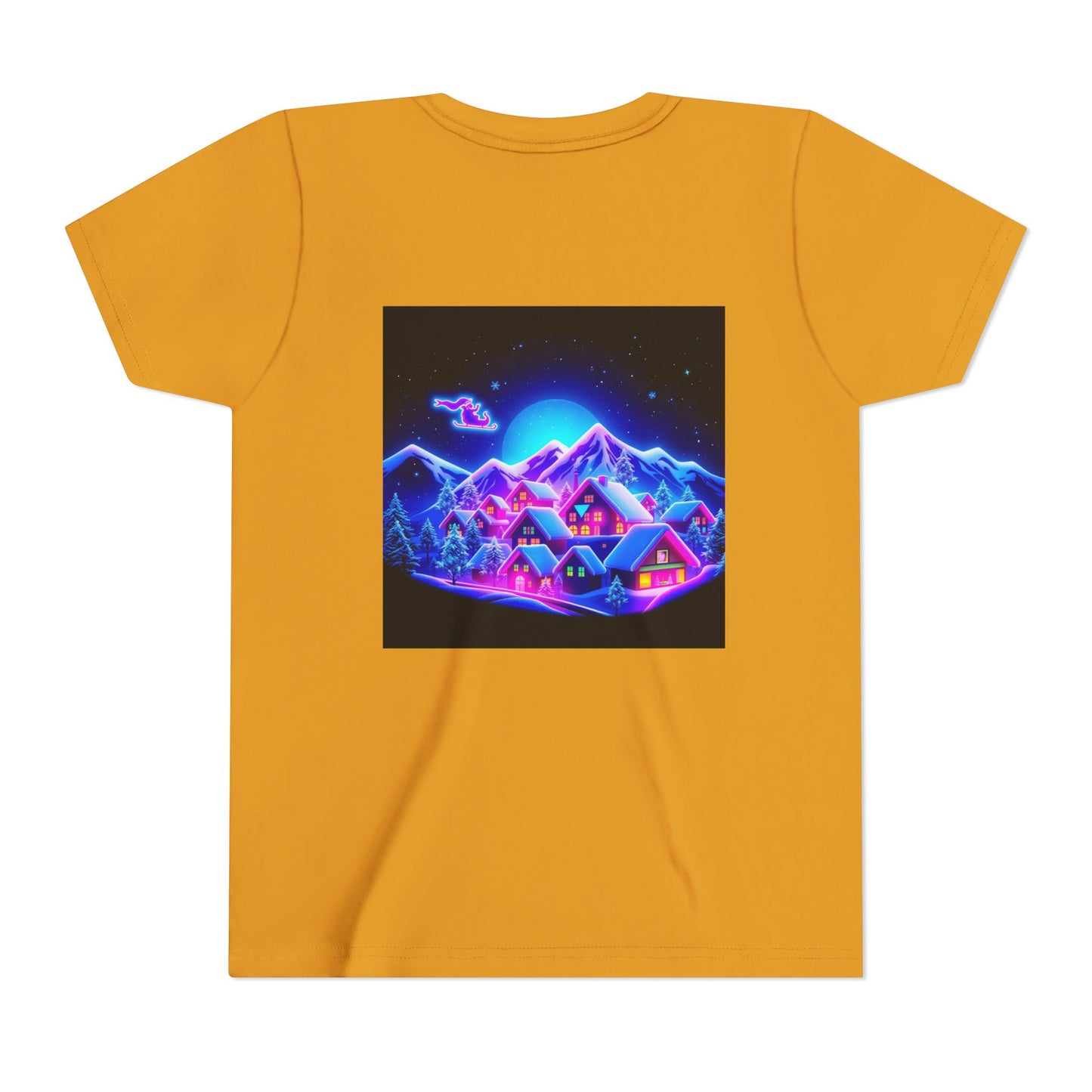 Neon Winter Village Youth Tee — Magical Snowy Night Kids T-Shirt