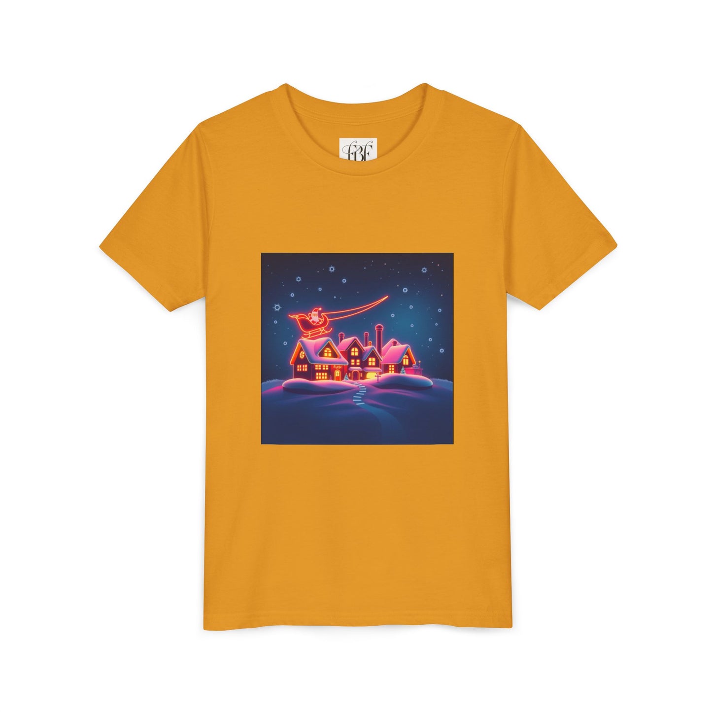 Neon Winter Village Youth Tee — Magical Snowy Night Kids T-Shirt