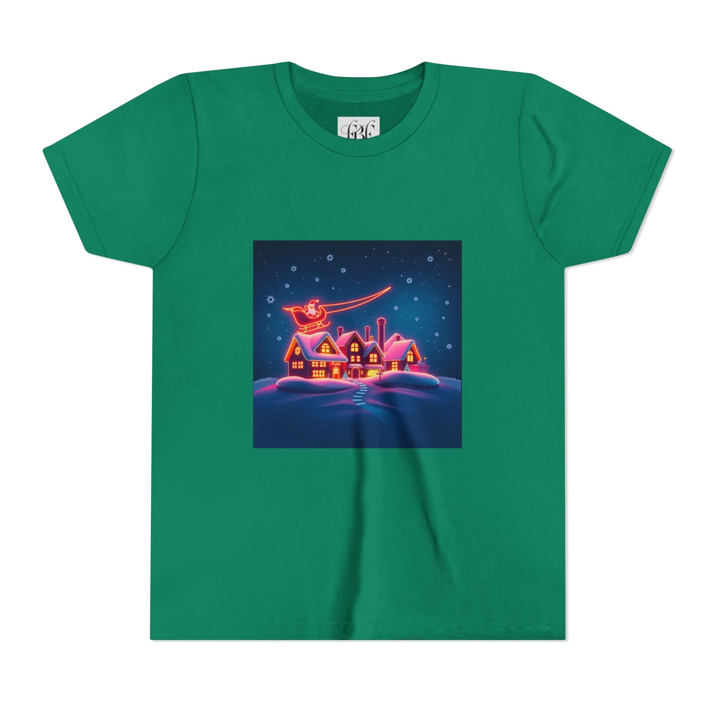 Neon Winter Village Youth Tee — Magical Snowy Night Kids T-Shirt