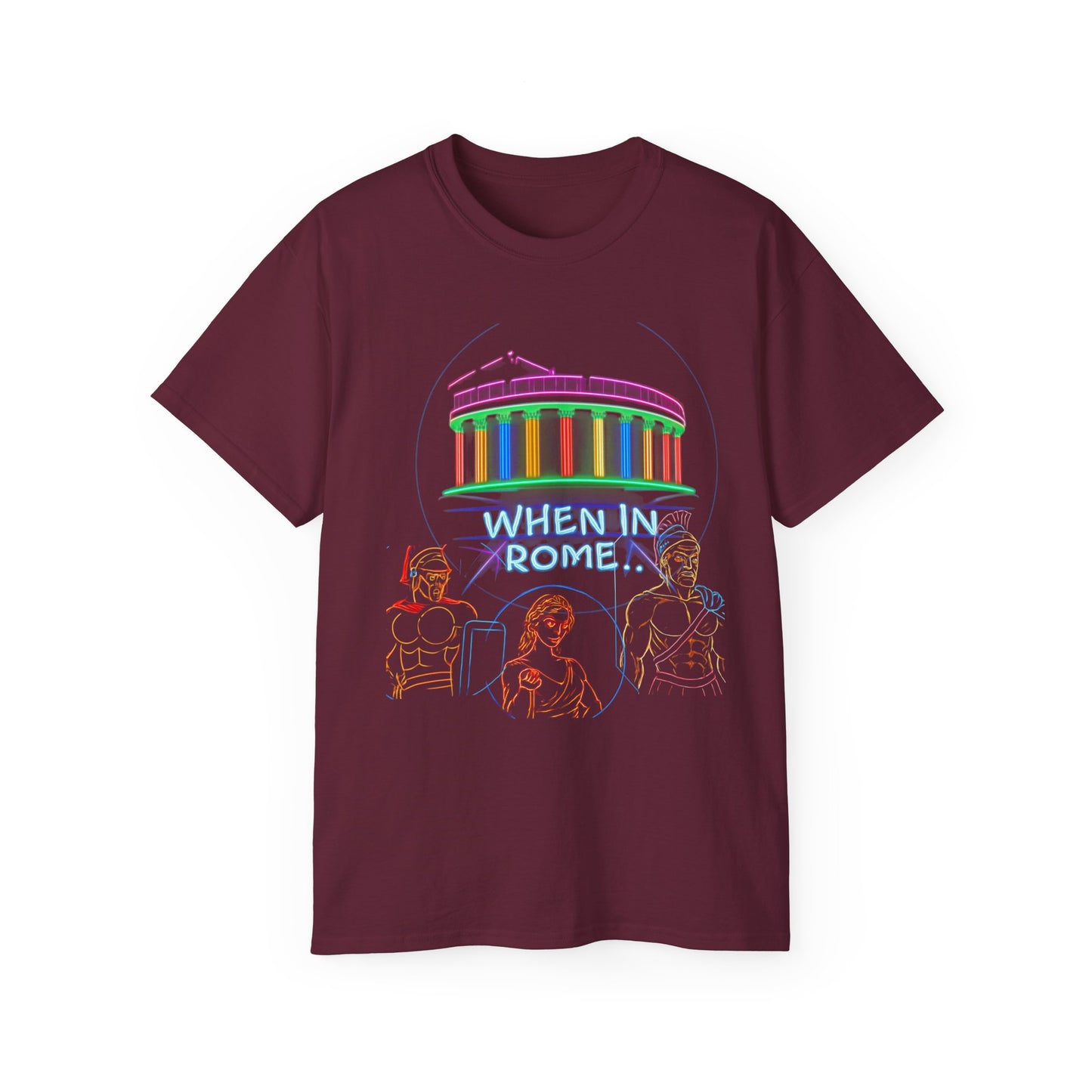 When in Rome Neon Graphic Tee - Roman Gladiator & Colosseum Vintage Style