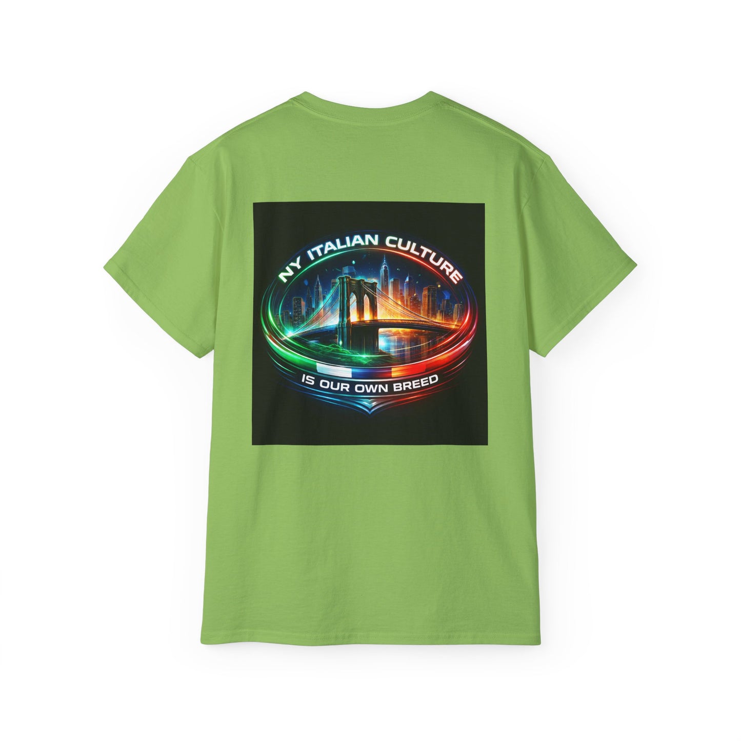 NY Italian Culture T‑Shirt — Retro Neon Brooklyn Bridge Graphic