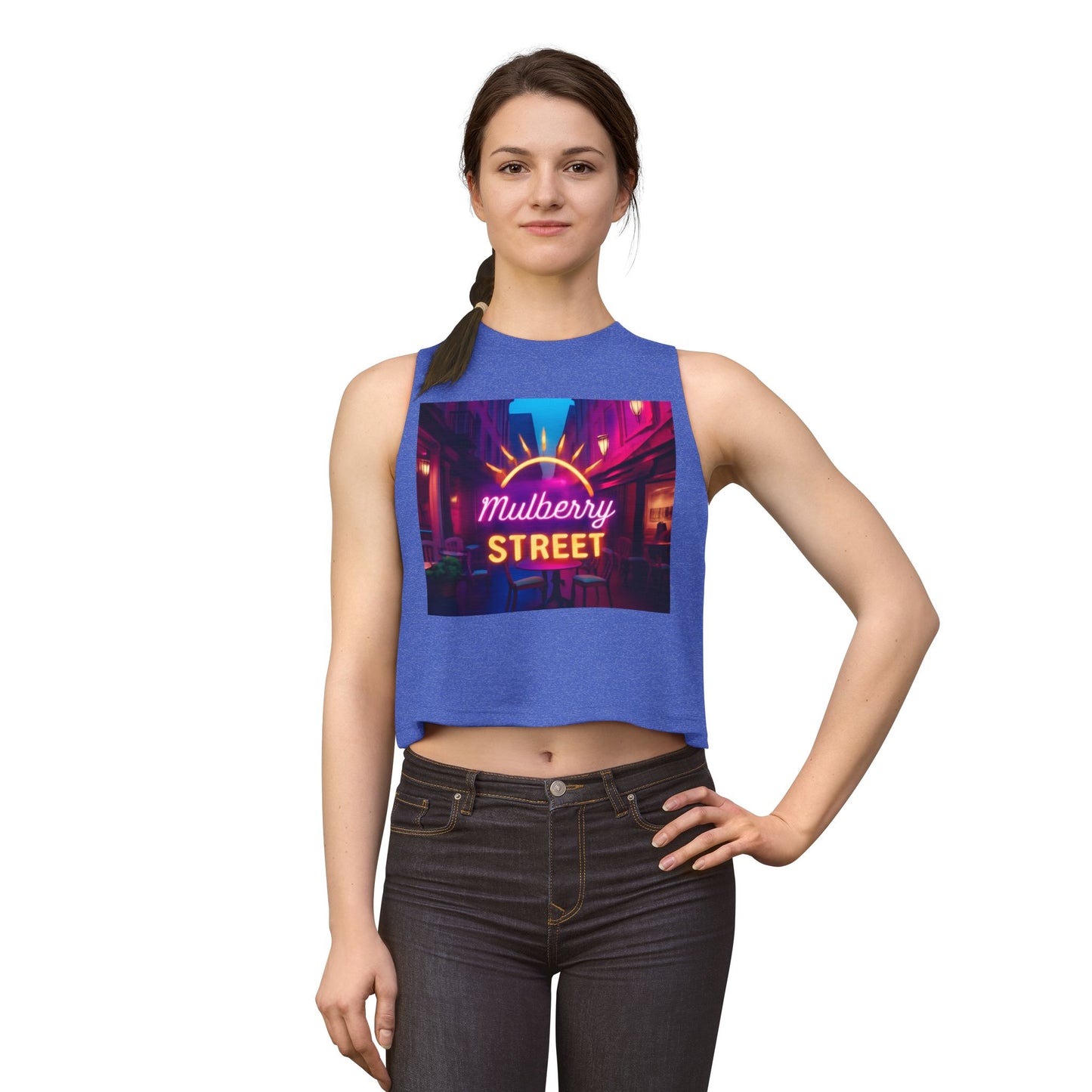 Mulberry Street Neon Crop Top — Vintage Nightlife Graphic Tank