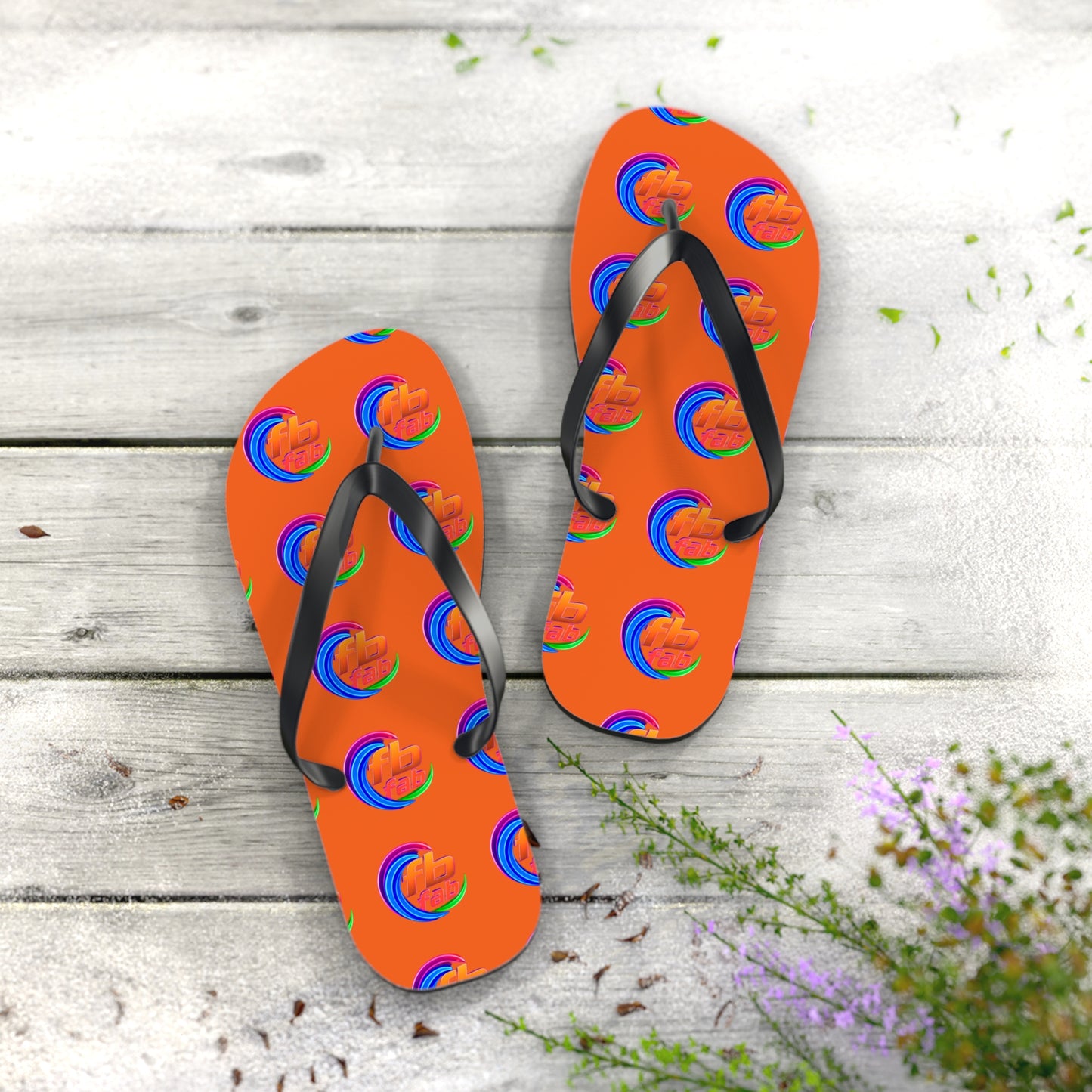 Tropical Abstract Flip Flops — Bright Orange Sunset Beach Sandals