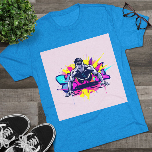 Fitness Motivation Tri-Blend Crew Tee - Vibrant Push-Up Design
