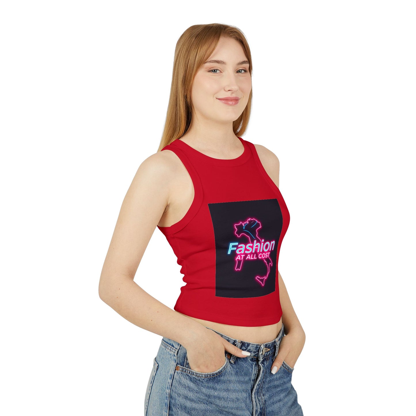 Trendy Women's Racer Tank Top with Neon Design, Summer Casual Top, Fashion Statement Shirt, Gift for Fashion Lovers, Stylish Workout Apparel