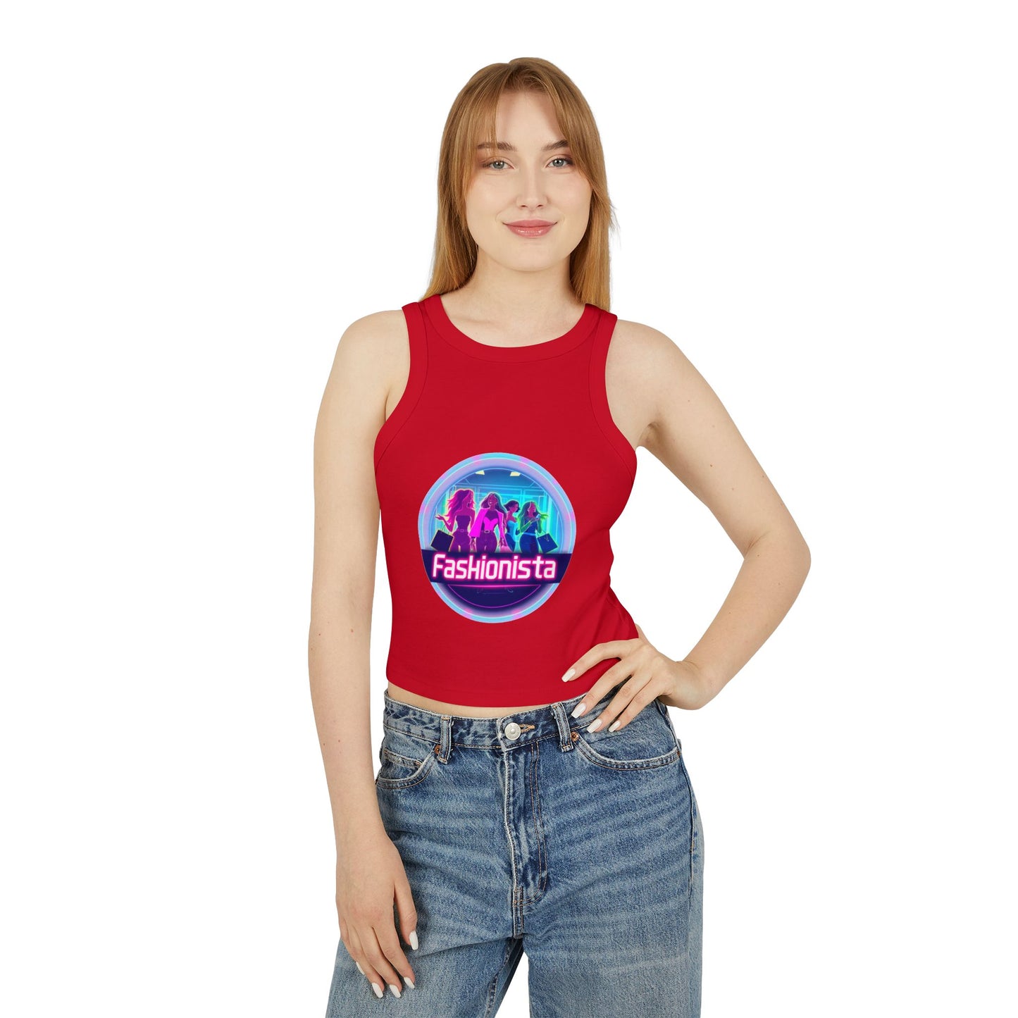 Trendy Women’s Racer Tank Top - Fashionista & Future Design, Stylish Summer Wear, Casual Fit, Festival Outfit, Gift for Her