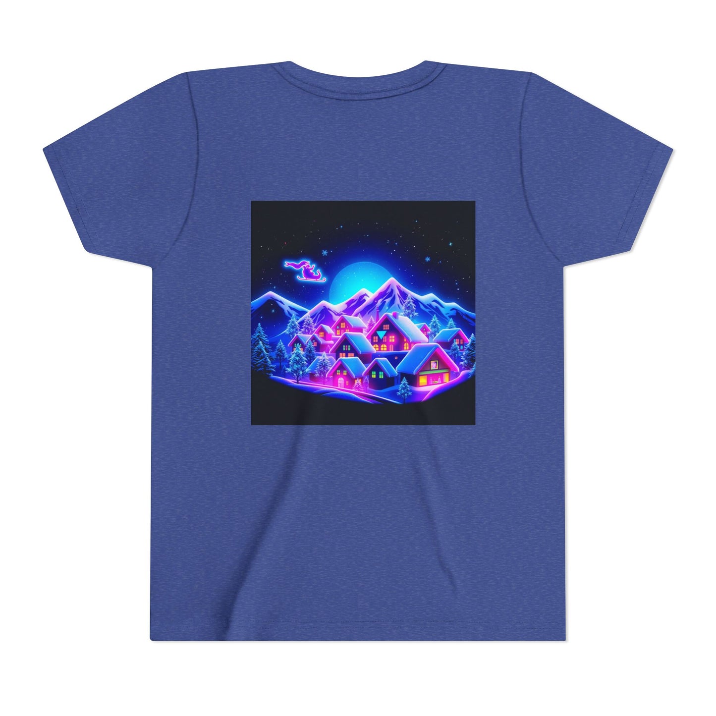 Neon Winter Village Youth Tee — Magical Snowy Night Kids T-Shirt