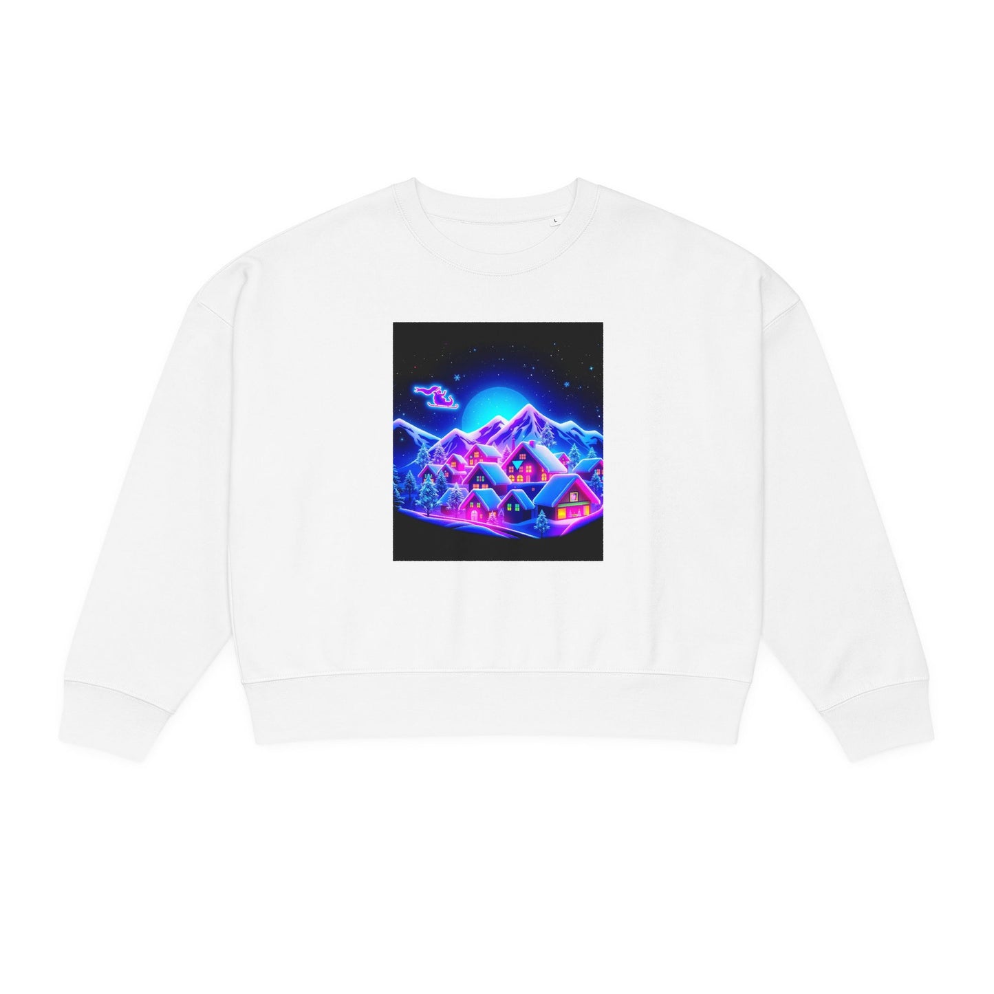 Alma Organic Crewneck Sweatshirt — Neon Retro Mountains Graphic