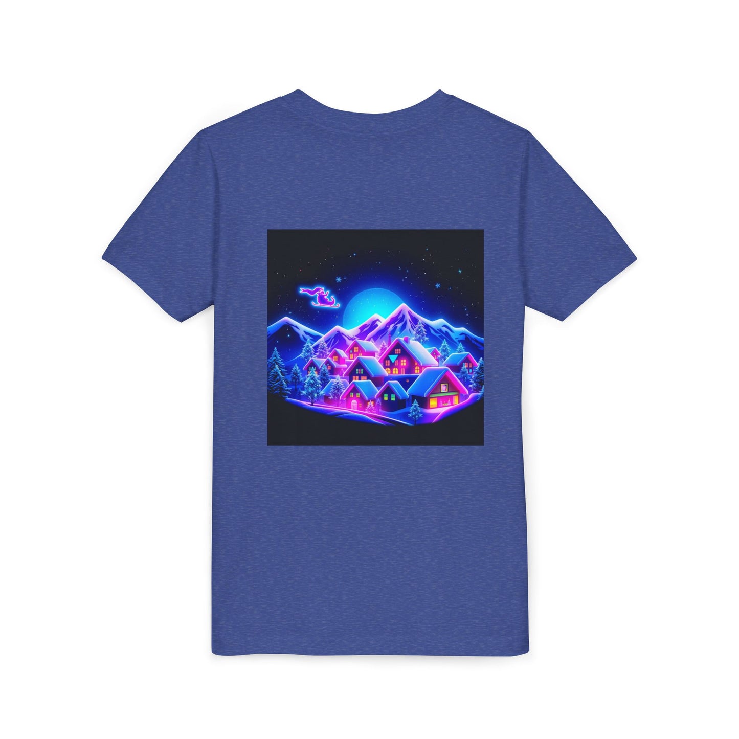 Neon Winter Village Youth Tee — Magical Snowy Night Kids T-Shirt