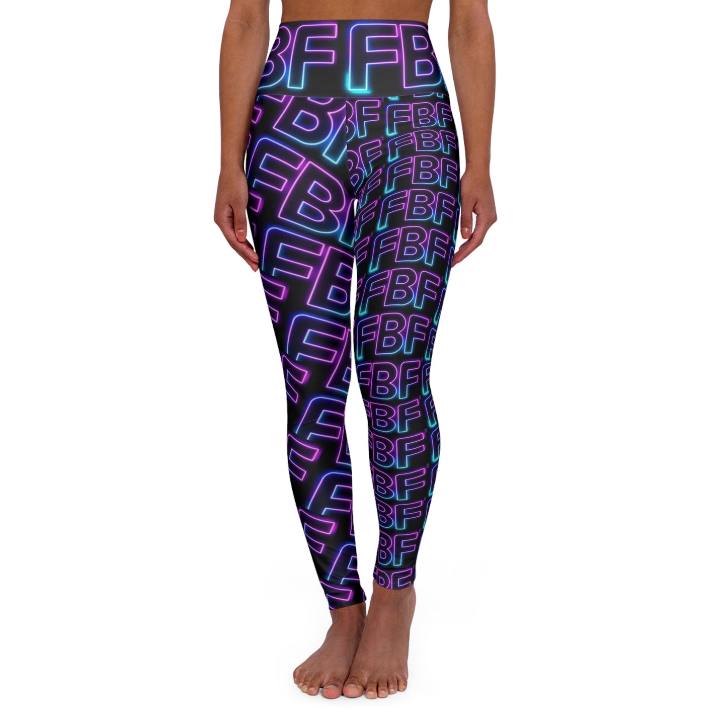 Neon 'BFF' High-Waist Yoga Leggings — Retro 80s Neon Pattern Activewear