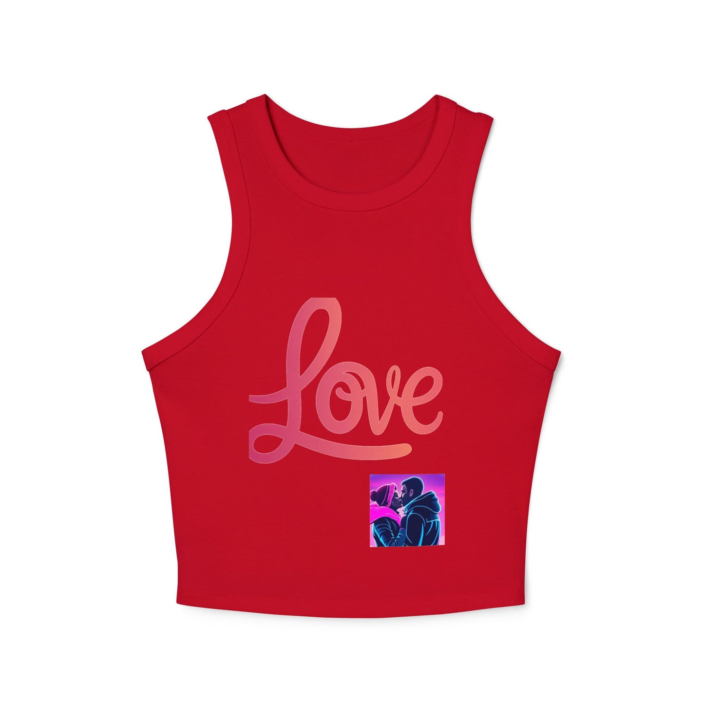 Love Neon Couple Racer Tank Top — Retro Vaporwave Valentine Crop
