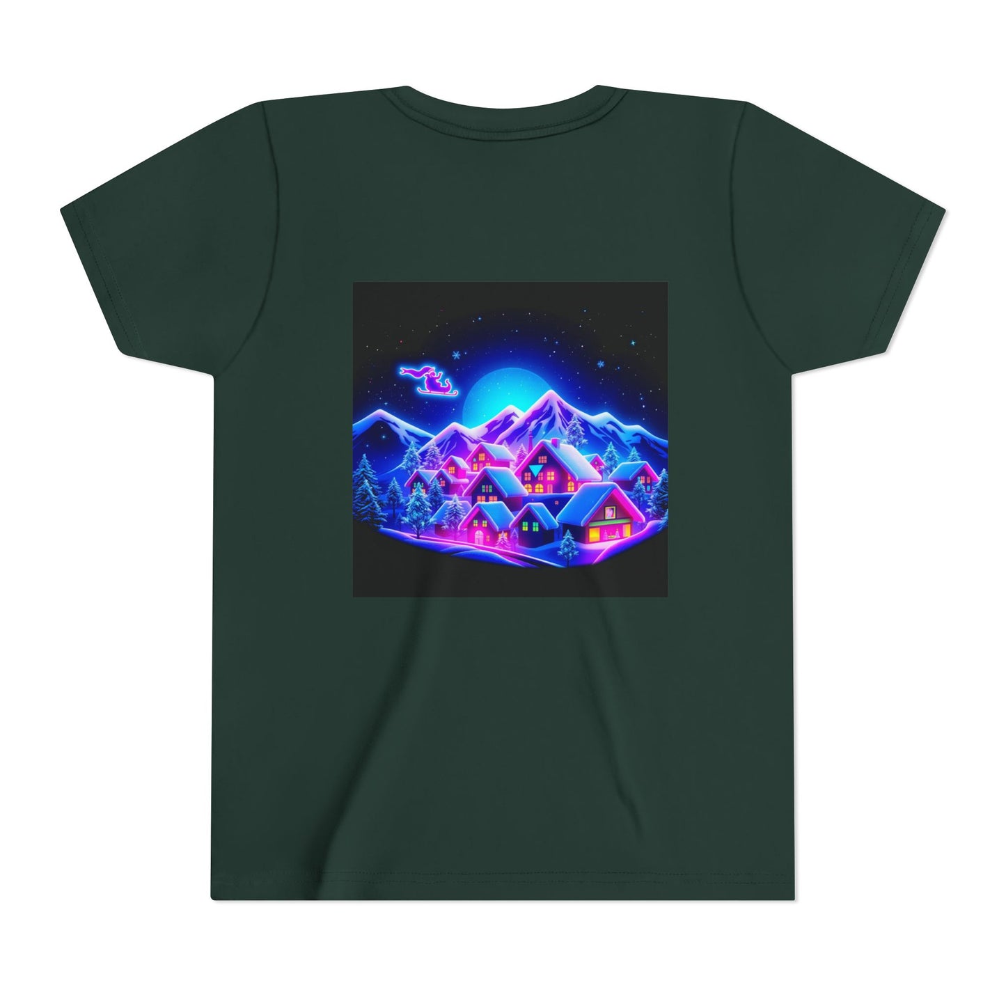 Neon Winter Village Youth Tee — Magical Snowy Night Kids T-Shirt