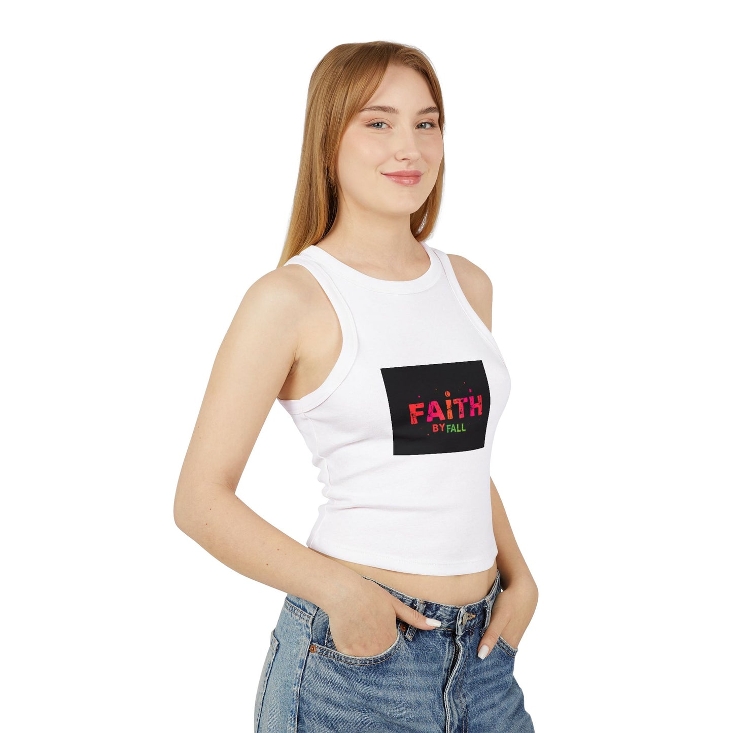 Faith by Fall Women's Micro Rib Racer Tank Top, Inspirational Summer Top, Motivational Crop Tank, Faith Apparel, Gift for Her, Casual Wear