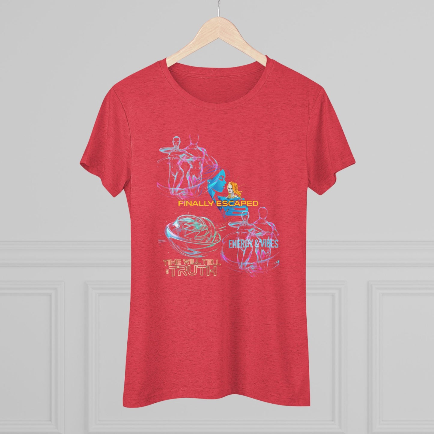 “No Breadcrumbs Unless on a Cutlet” Womens Tee — Funny Neon Cat & Rooster Graphic T-Shirt