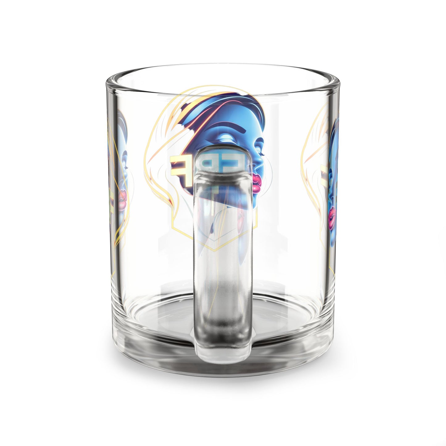 Artistic Glass Mug with FBF Design, Perfect for Coffee Lovers, Unique Gift for Friends, Home Decor, Collectible Cup