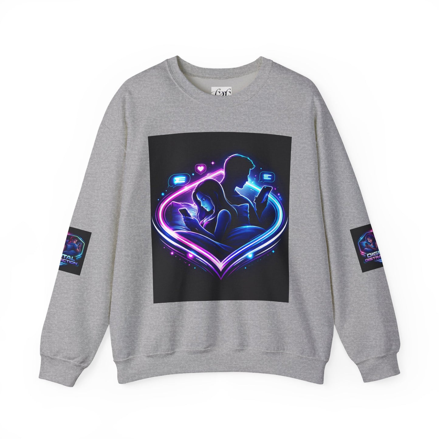 Crewneck Sweatshirt — Neon Couple in Bed Heart Illustration