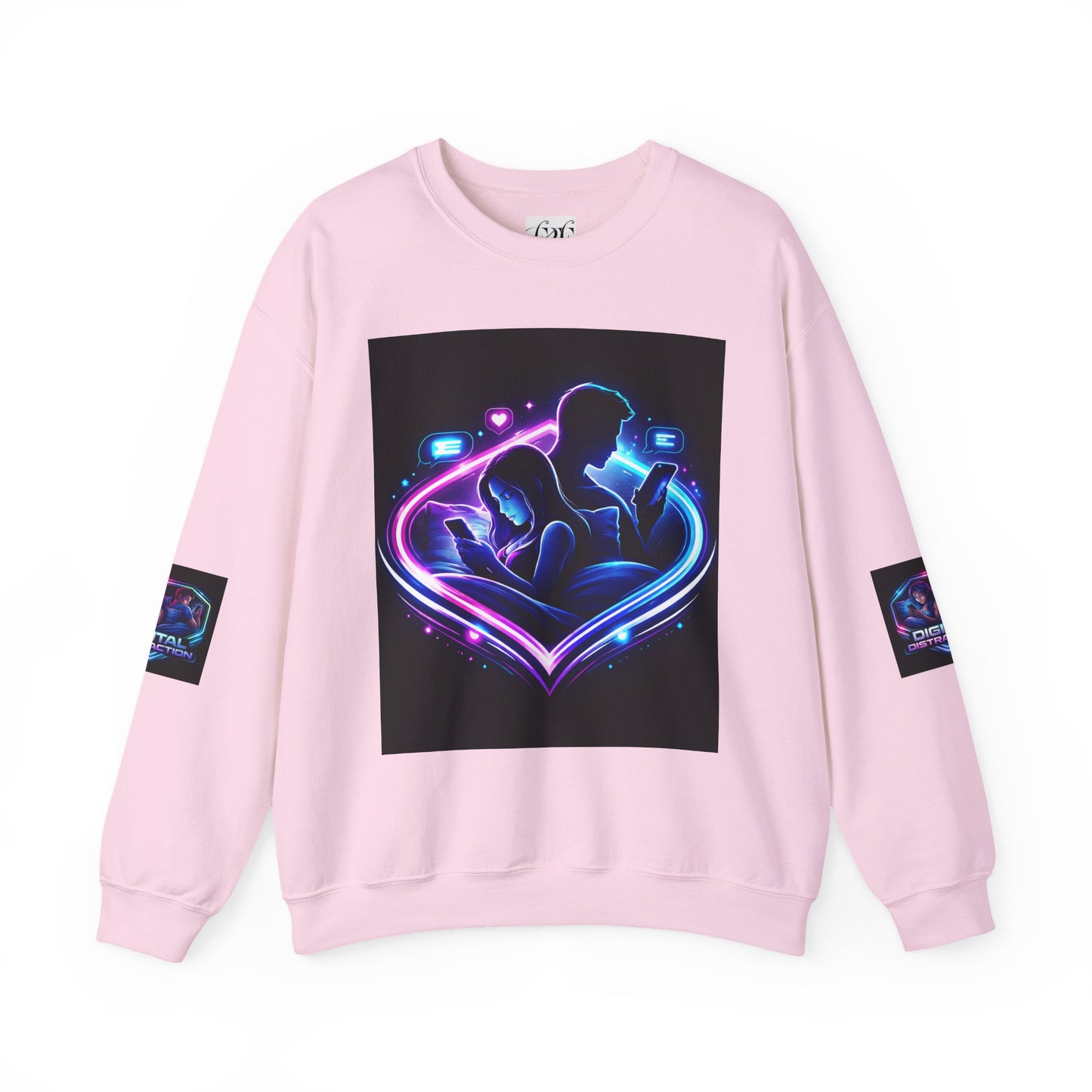 Crewneck Sweatshirt — Neon Couple in Bed Heart Illustration