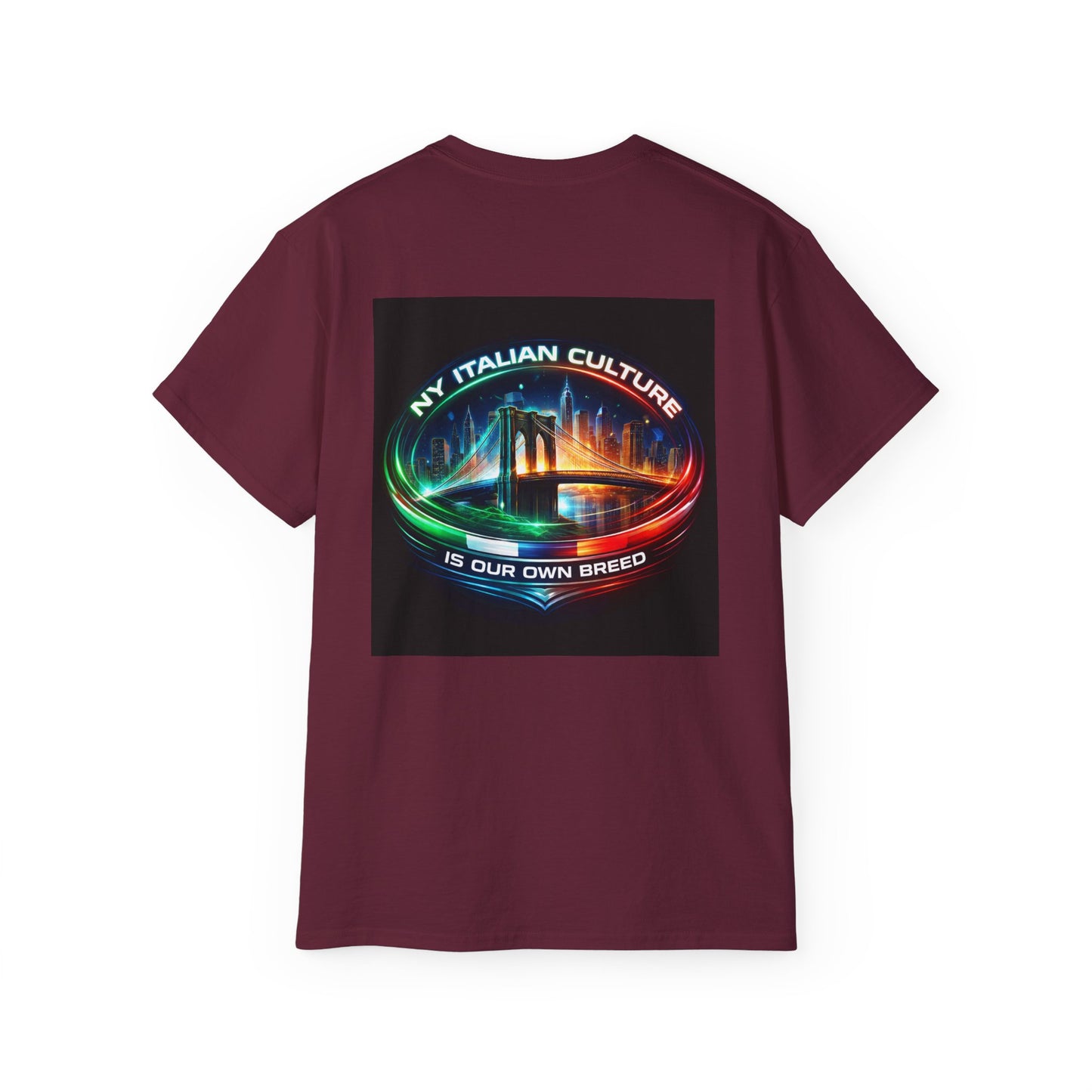 NY Italian Culture T‑Shirt — Retro Neon Brooklyn Bridge Graphic