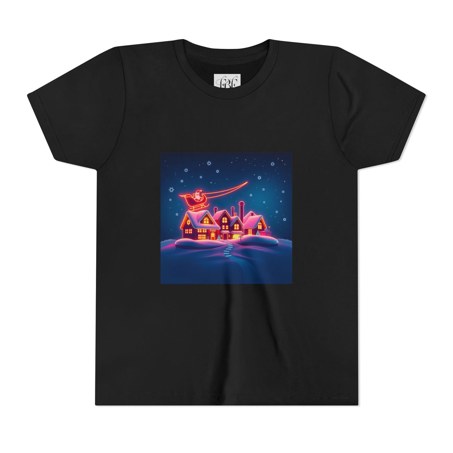 Neon Winter Village Youth Tee — Magical Snowy Night Kids T-Shirt
