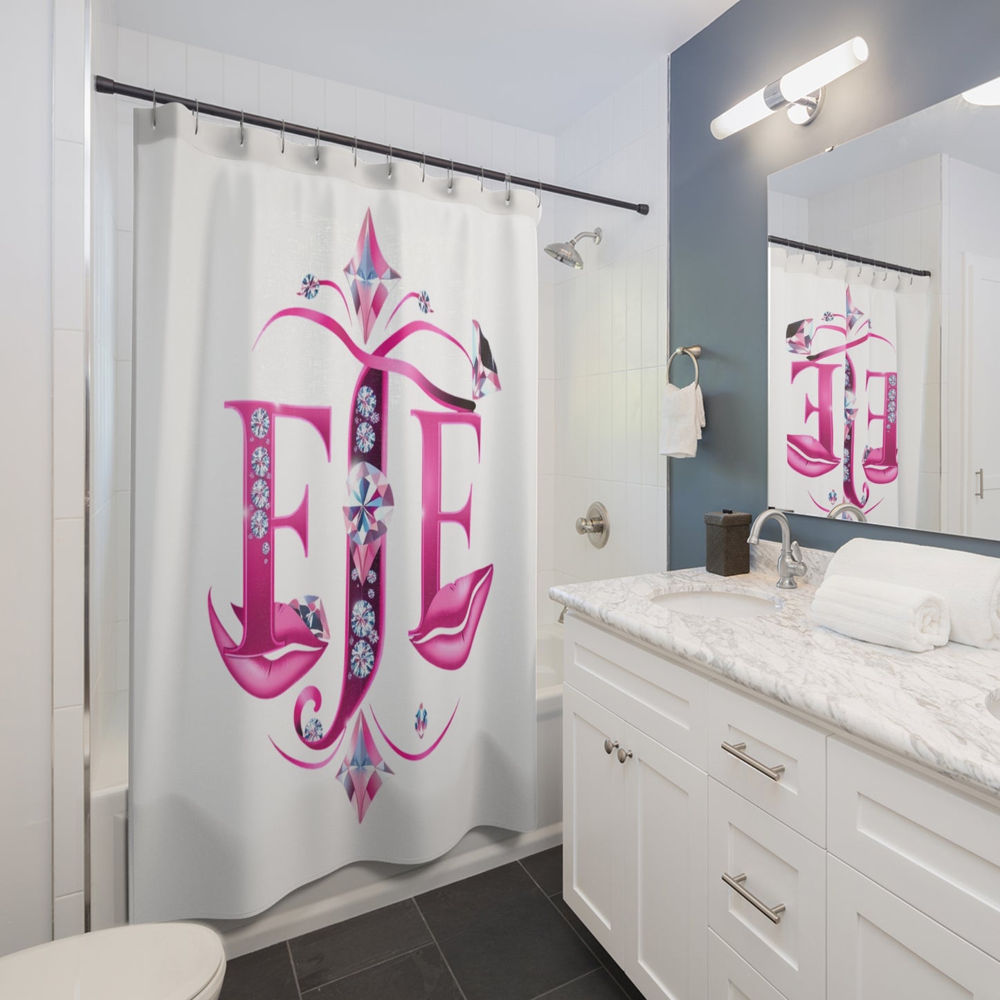 Glamorous Monogram Shower Curtains with Rhinestone Design, Luxurious Bathroom Decor, Personalized Gift for Her, Bridal Shower Present, [...]