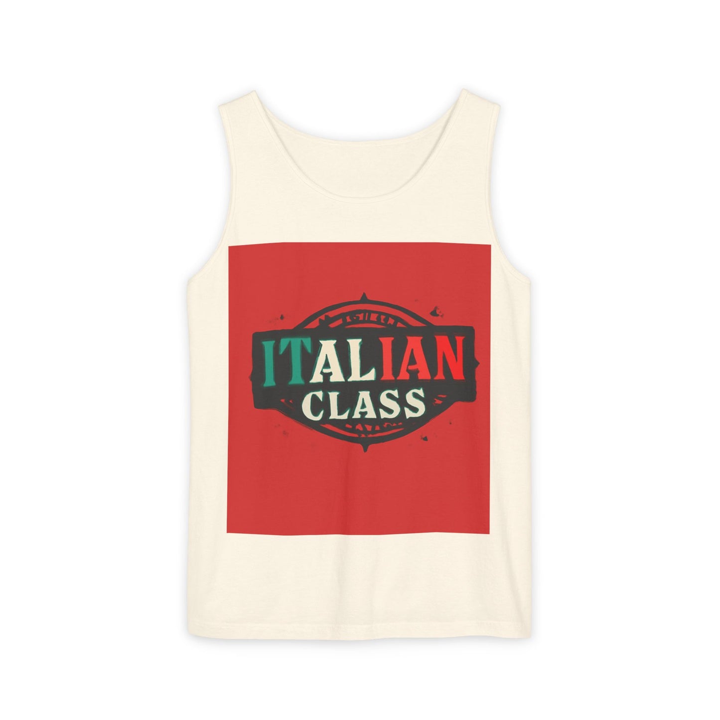 Italian Class Unisex Garment-Dyed Tank Top, Casual Summer Wear, Italian Heritage Gift, Foodie Apparel, Vacation Top