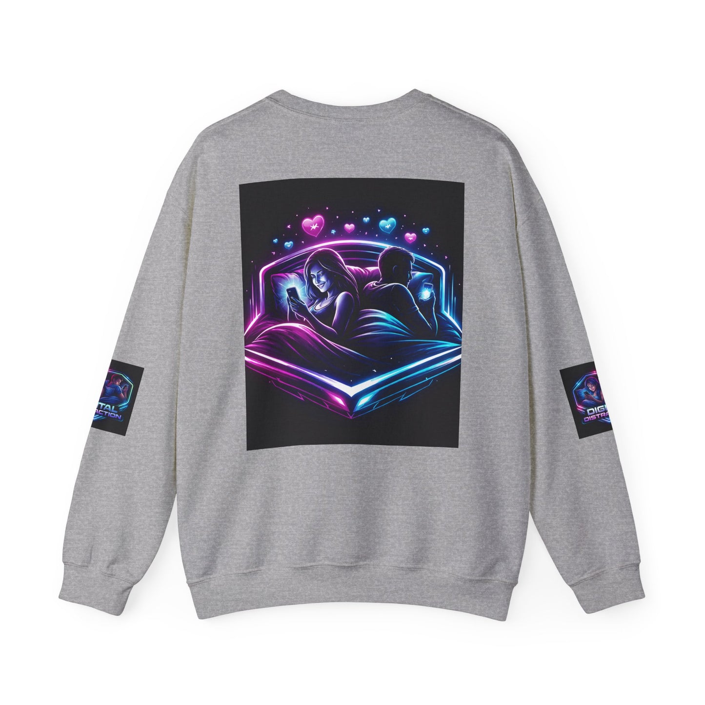 Crewneck Sweatshirt — Neon Couple in Bed Heart Illustration