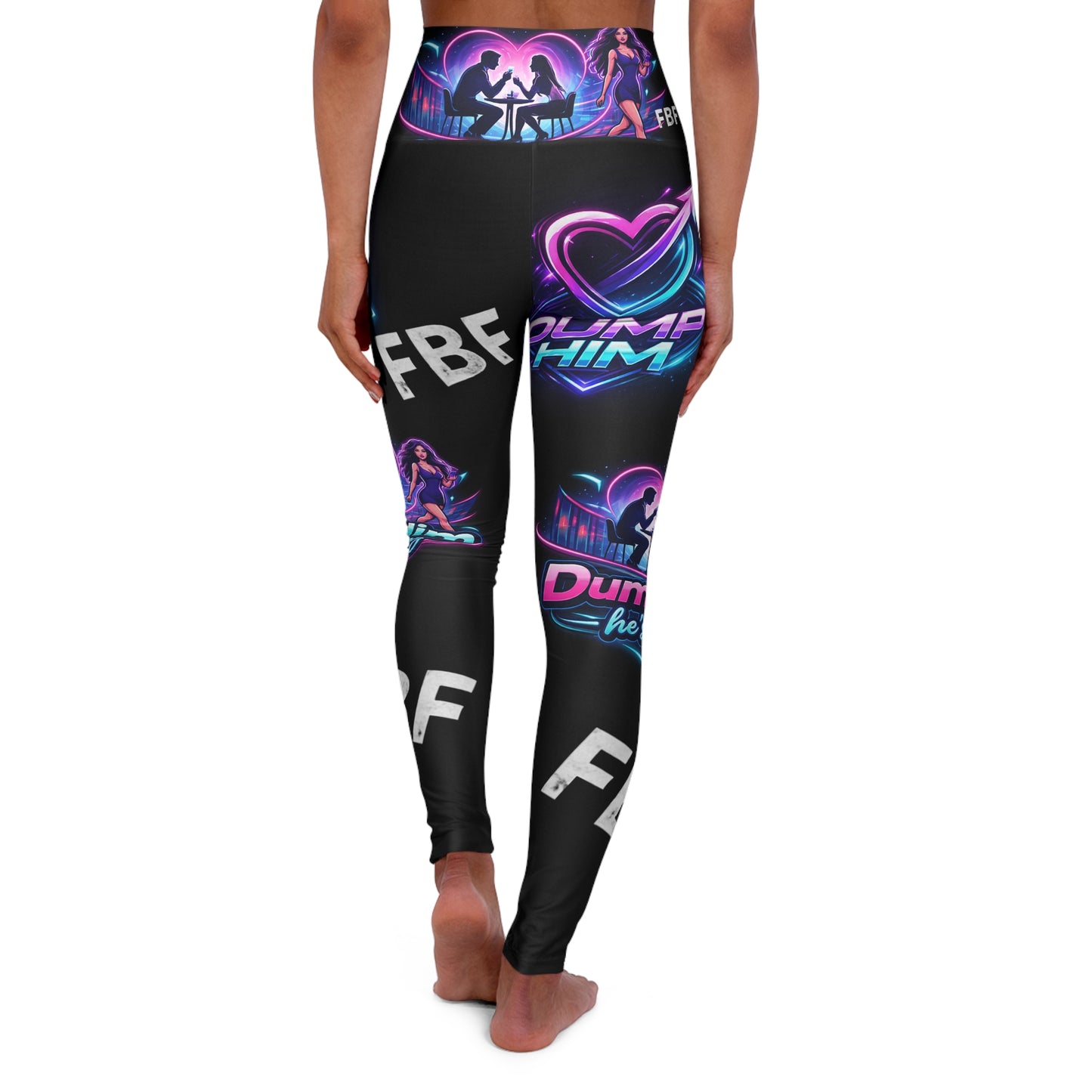 High-Waist Neon "Dump Him" Yoga Leggings — Retro Heart Fitness Leggings